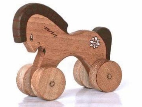 Holz Spiel Pferd mit Rädern - Handmade - Natur Holz