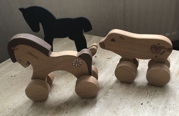 Holz Spiel Esel mit Rädern - Handmade - Natur Holz