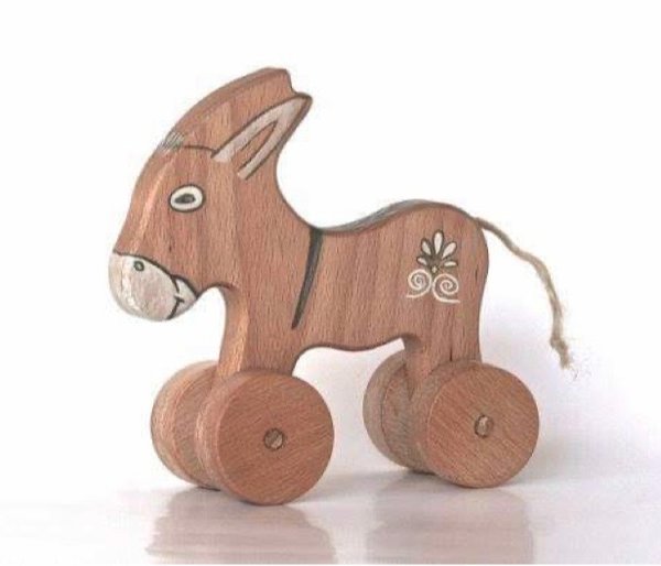 Holz Spiel Esel mit Rädern - Handmade - Natur Holz